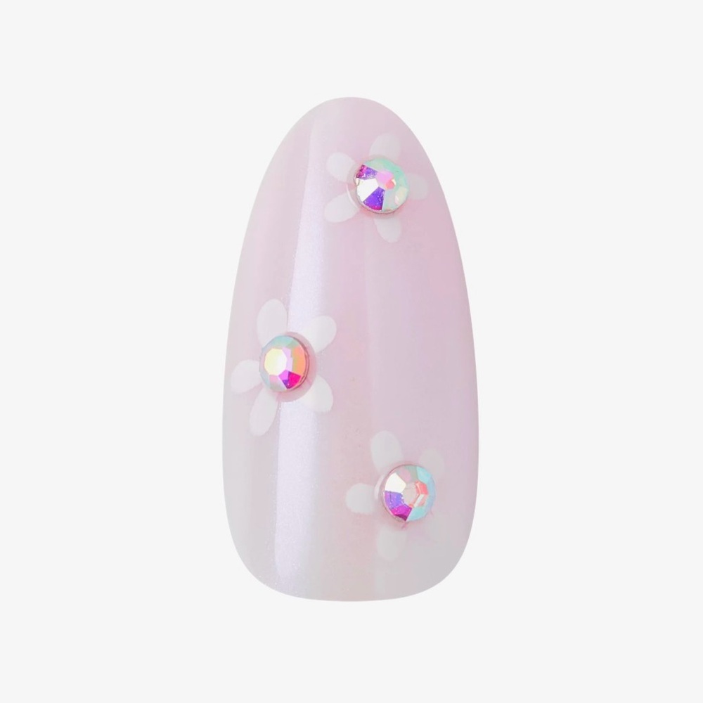 Kiss Medium Almond Sheer Pink Press-On Nails with 3D Floral Accents 🌸